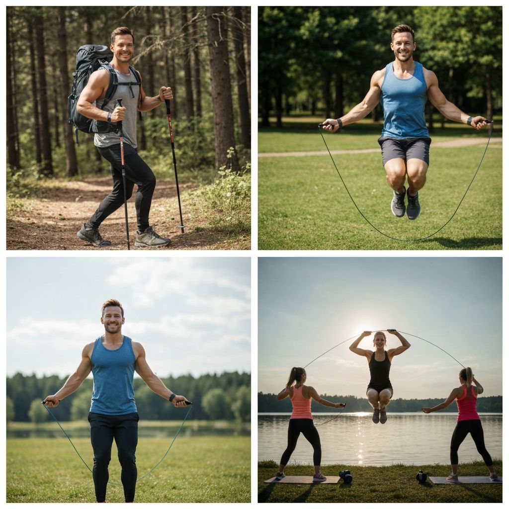 Man engaged in diverse physical activities, showing different forms of exercise for overall fitness