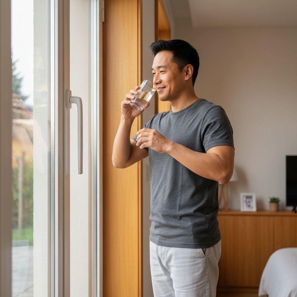 Man in morning routine, representing the role of daily rituals in establishing mindful living practices